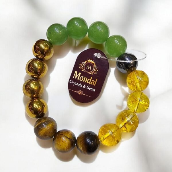 Top Quality Natural Money Magnet Crystal Bracelet (12mm) – Citrine, Green Aventurine & Tiger Eye for Wealth & Prosperity